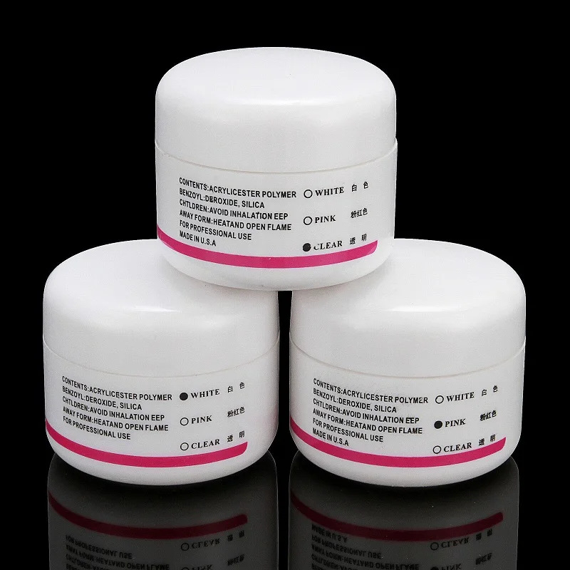 3 цвета акриловая пудра 3D Типсы для ногтей Блестящий прозрачный розовый белый