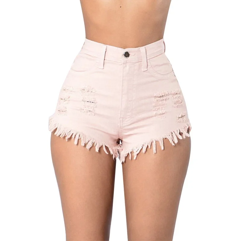 pink(style2) Puimentiua повседневные летние женские джинсовые шорты модные с высокой талией рваные джинсовые шорты с кисточками женские тонкие шорты для фитнеса - Цвет: pink(style2)
