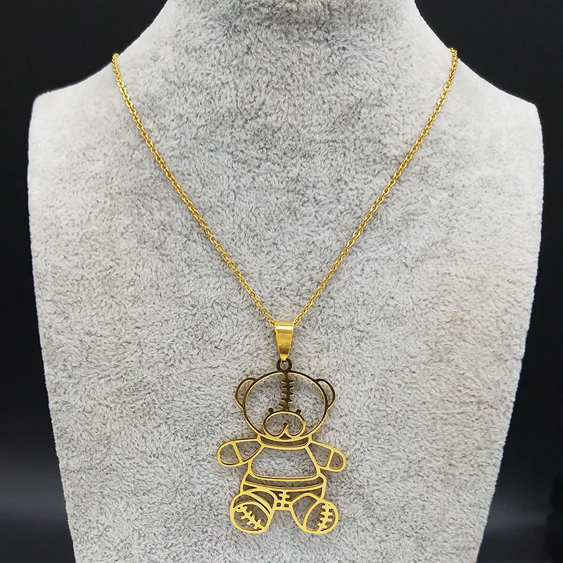 2019 ожерелье с медведем из нержавеющей стали для детей Золотая цепочка ювелирное
