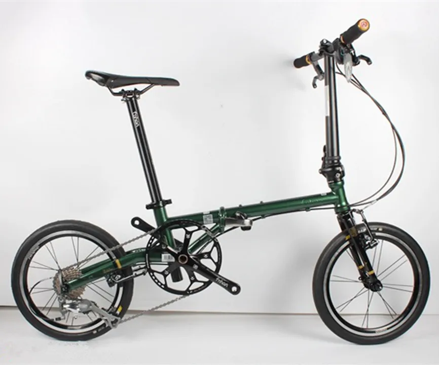 green Fnhon FCG1609 складной велосипед 16 дюймов Minivelo CR-MO сталь V тормоз 9 скоростей городской Commuter велосипед для Shimano Shift ретро досуг BMX - Цвет: green