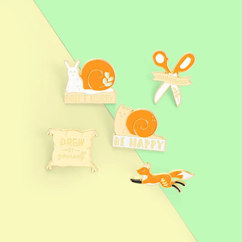 

Don't Hurry Enamel Pins Custom Snails Fox Scissors Brooch Lapel Badge Bag Cartoon Jewelry Gift for Kids Friends Gift