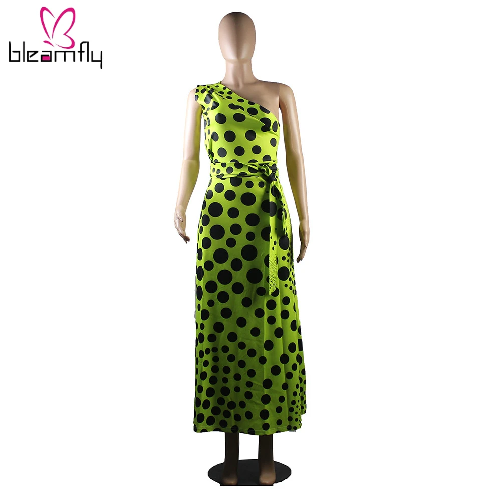 2019 женское летнее новое платье в горошек без рукавов с одним плечом длинное