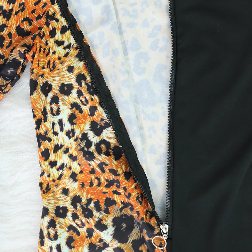 

Women Patchwork Leopard Jumpsuit Sexy Zipper V Neck Long Sleeve Pencil Pants Women Jumpsuit Vintage Night Club Bodycon Romper