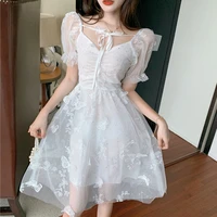 cute elegant white women midi dress summer sexy lace a line tulle short sleeve party dress luxury butterfly tunic lady vestidos