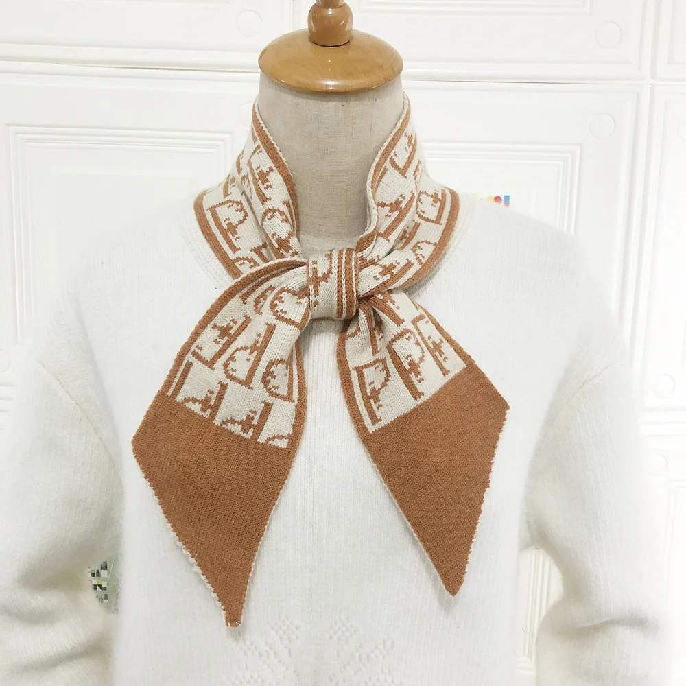 

2020, вязаный шарф 2019, дизайнерский роскошный брендовый женский длинный тонкий шарф с надписью, женский шейный платок, шарфы и повязки