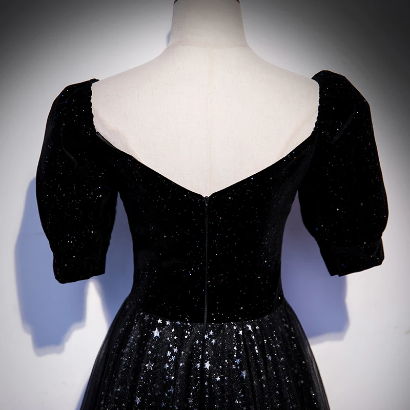 

Fashion Simple Sweetheart Collar Short Sleeve Evening Dress Starry Sequin Floor Length Formal Party Gown For Pageant Party