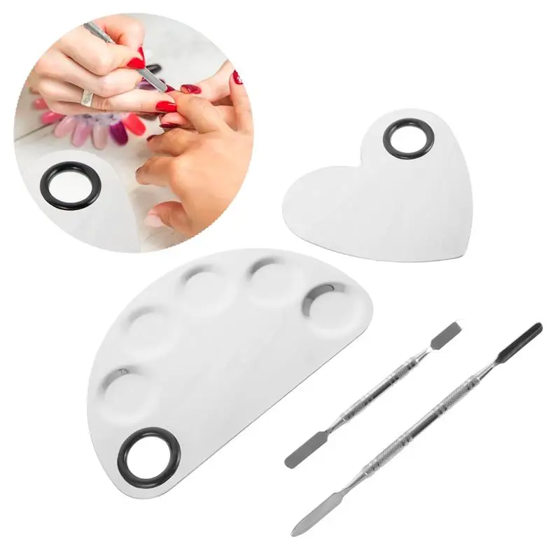 

2pcs Stainless Steel Nail-art Cosmetic Artist Mixing Palettes with 2pcs Spatulas