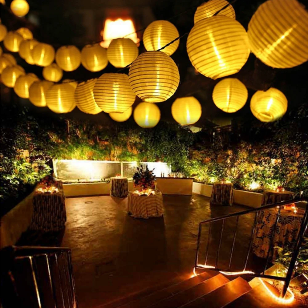 

Solar Lantern String Lights Paper Lantern Solar Garland Light Outdoor Christmas Garden Backyard Balcony Lantern Ball Lamp