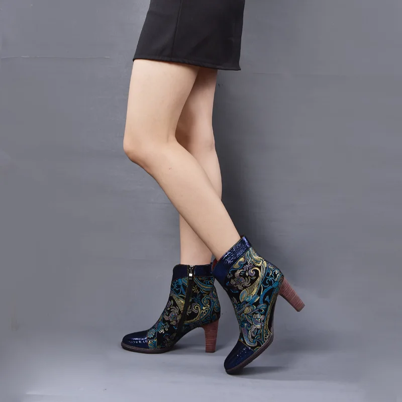 Женские облегающие высокие сапоги Johnature из натуральной кожи в стиле ретро на