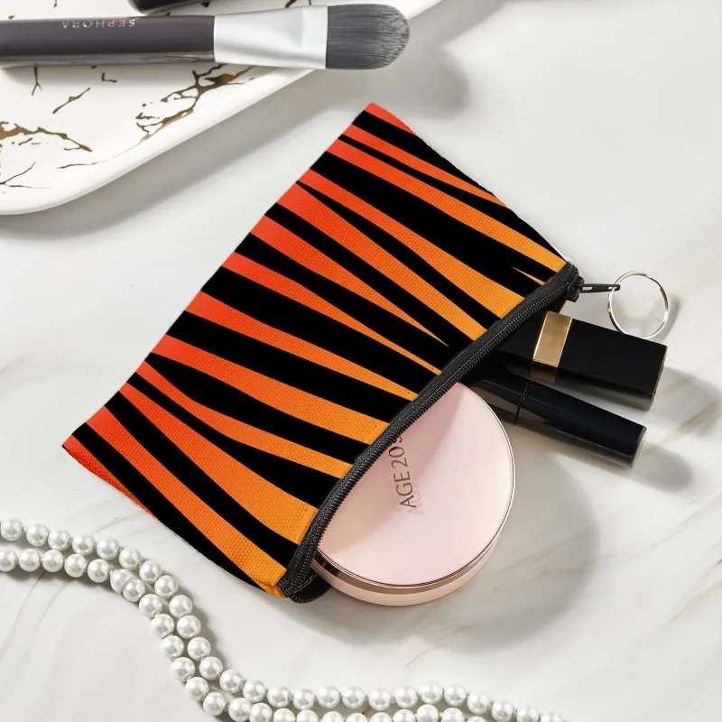 

NEW Women Fashion Colored Stripes Coin Purse Lady Girls Wallet Lipstick Air Cushion Cosmetic Brush Canvas Bag With A Zipper