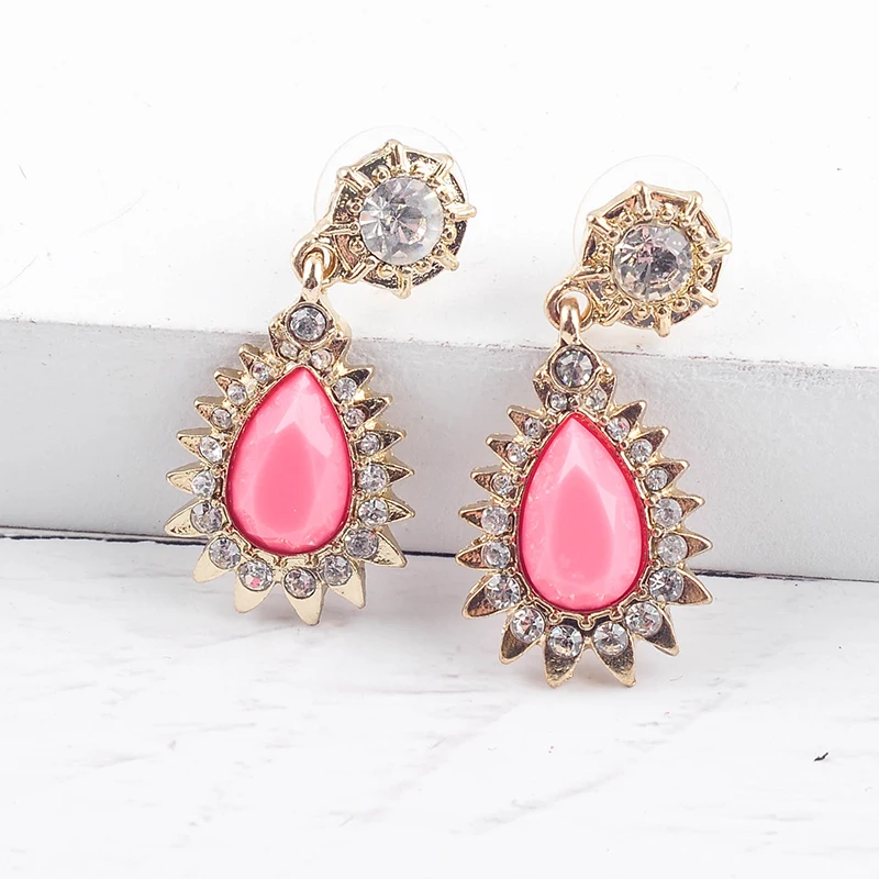 Розовые серьги принцессы из смолы капли с кристаллами Роскошные Модные женские