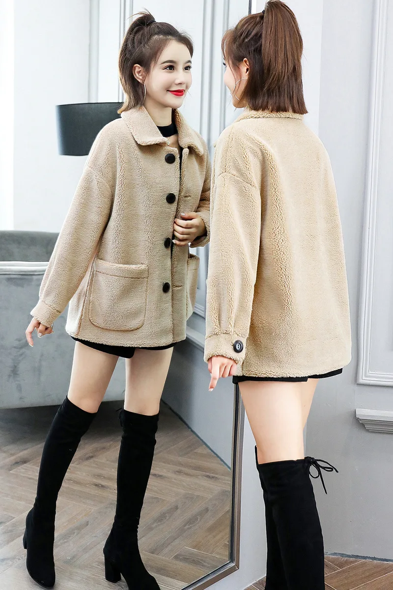 Year Winter Lapel Concise Comfortable Leisure Time Joker Directly Canister Pocket Grace Charm Loose Coat | Женская одежда