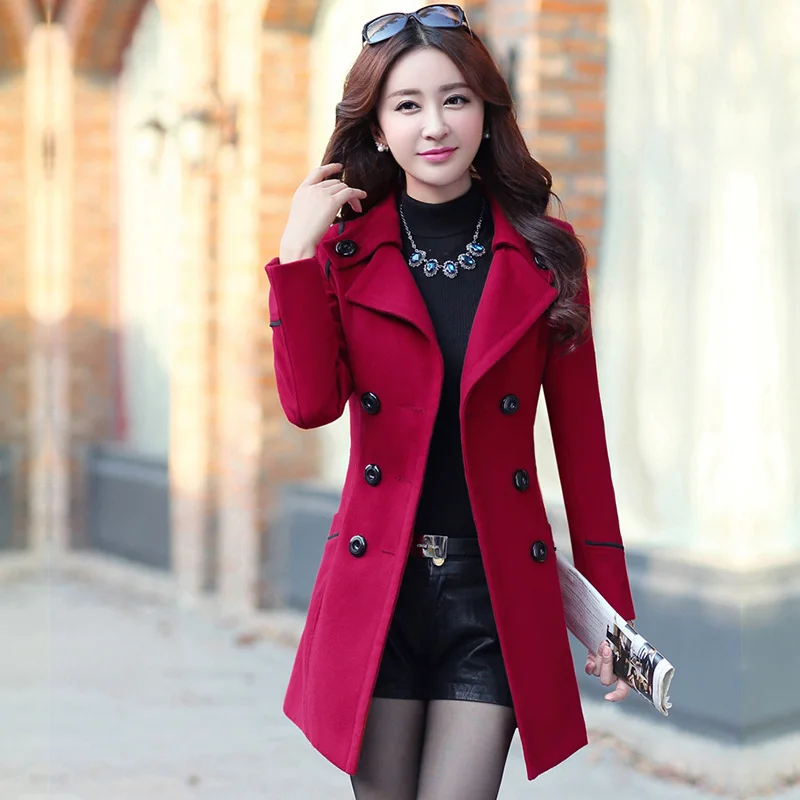 Korean Coat Fashion Woolen Overcoat Women Slim With Belt Meidum Long Casual 2019 New Spring Autumn Coats Femme Casaco | Женская одежда