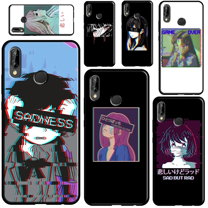 

Vaporwave Aesthetic sad Japanese Anime Case For Huawei P30 Lite P40 P20 Pro P Smart Z 2019 2021 Nova 5T Honor 50 8X Cover Shell