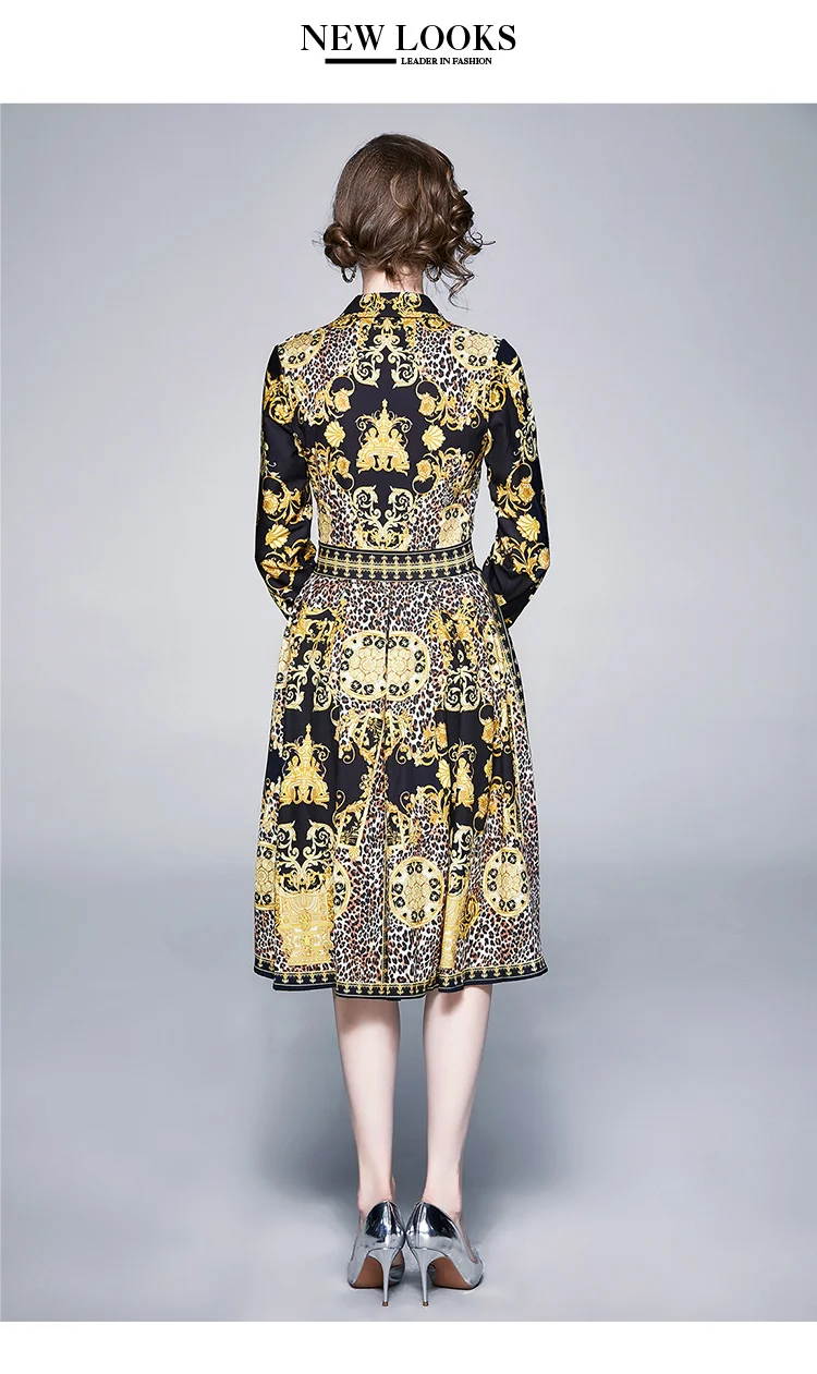 

womens runway print Leopard Vintage dress Designer office work wear Business holiday A-Line Skater Slim party midi Swing dresses
