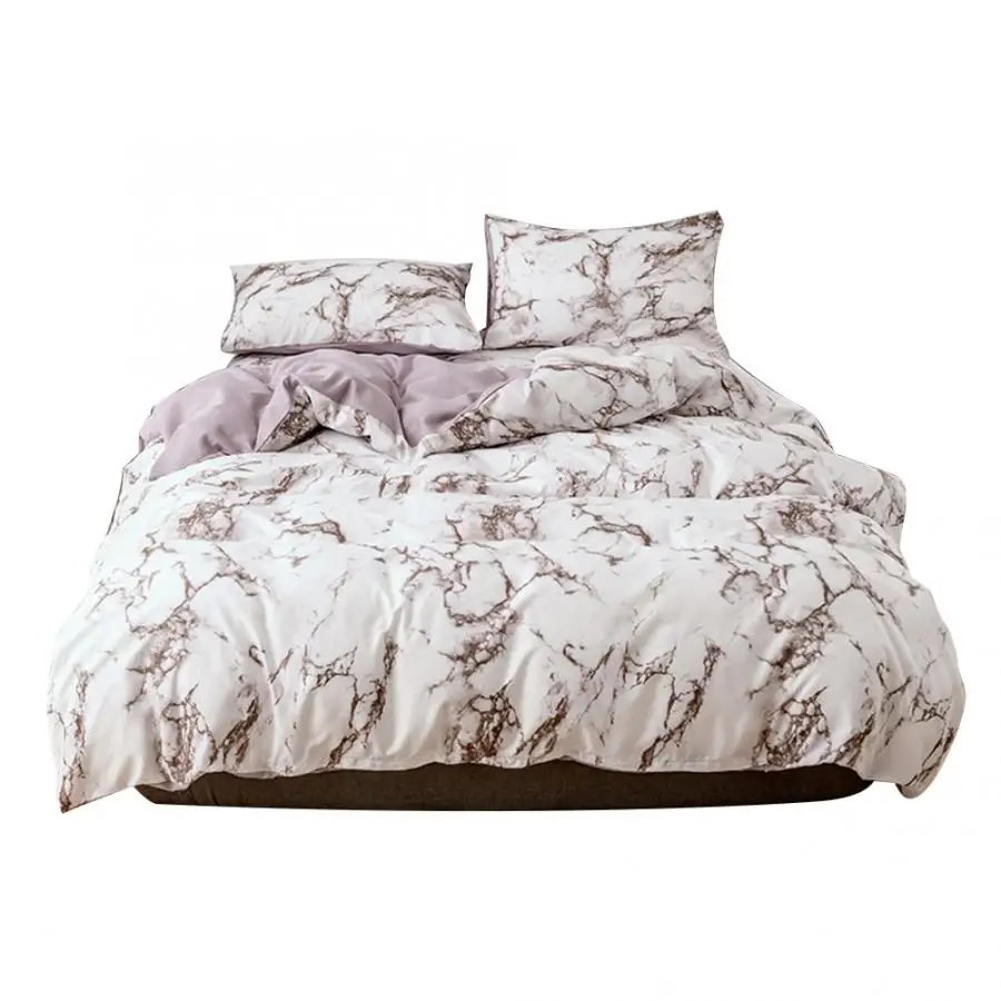 Коричневый Nordic 3Pcs/Set Marbled Print Polyester Quilt Cover Pillowcase Bedding US-EU-Super King Size Nordic Double Bed Covers - Цвет: Коричневый