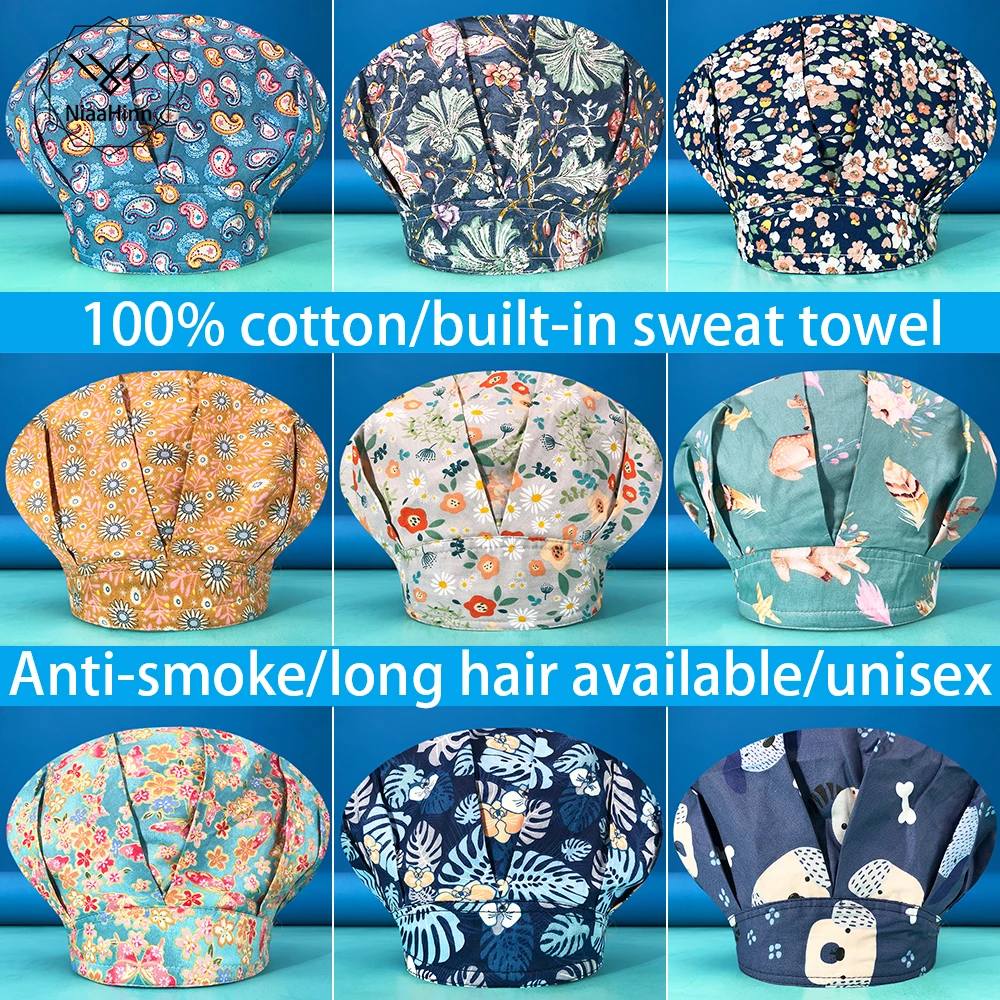 

Health Service Hotel Work Caps Pet Care Female Chef Cooking Restaurant Sushi Hats Adjustable Workshop Dustproof Printing Cotton