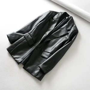 Куртка женская из искусственной кожи, свободная Классическая Байкерская, базовая верхняя одежда, из ПУ кожи, на весну-осень