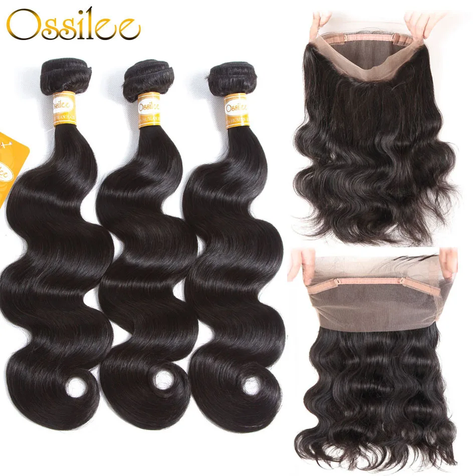 

360 Lace Frontal with Bundle Brazilian Body Wave Bundles with Frontal Pre Plucked Ossilee Remy Human Hair Bundles with Closure