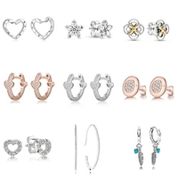 925 sterling silver earring for women diy rose gold heart flower diy dreamcatcher heart crystal earring for women jewelry gift