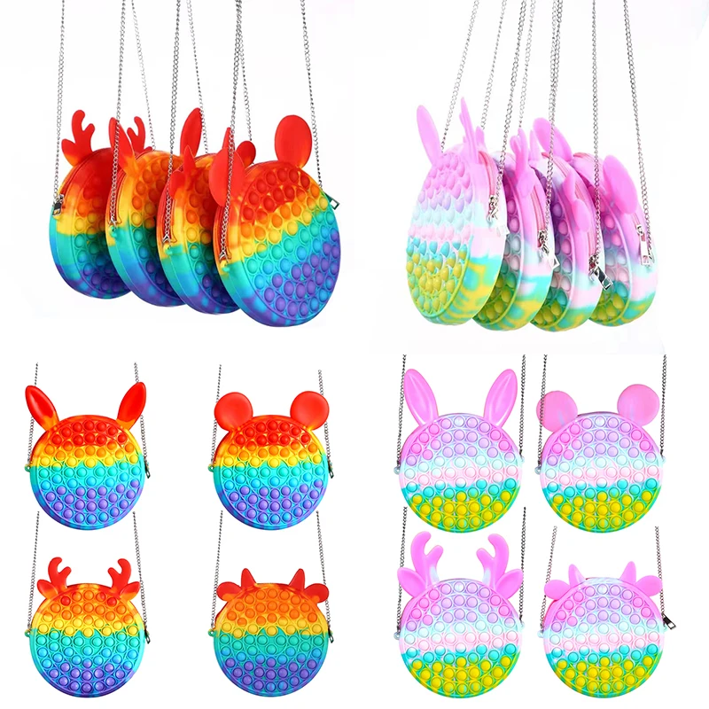 

Rainbow Push Bubble Silicone Crossbody Bag Reliver Stress Antistress Autism Decompression Toy Adult Kid Handbag Coin Purse Gift