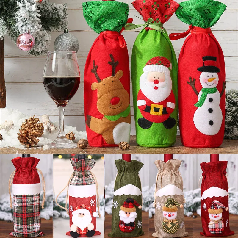 Новинка 2020 рождественская крышка для бутылки красного вина пакет упаковки