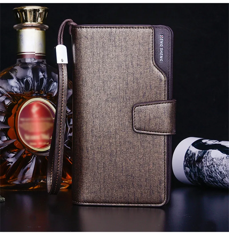 

NO.ONEPAUL Men's clutch bag style glossy leather retro buckle mobile phone bag multi-function large-capacity wallet