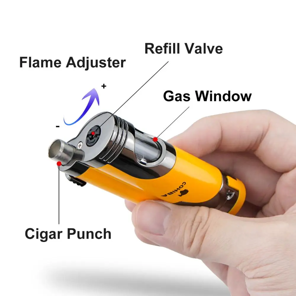 

Cigar Lighter Torch Cutter Set 2 Jet Flame Gas Cigar Accessories Tool Butane Cigarette with Cigar Punch for Gift Box