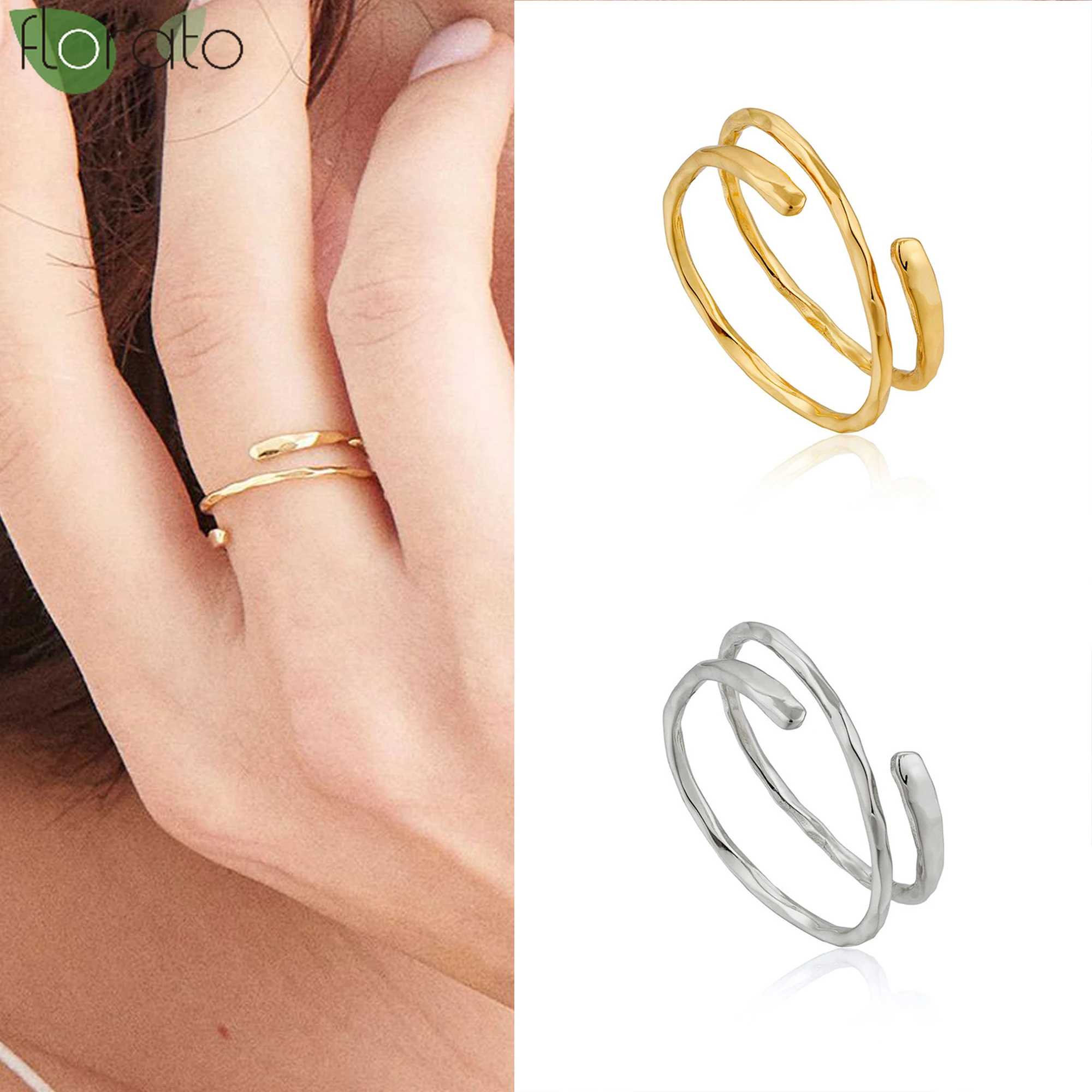 

Brass/24k Gold-Plated Open Double Ring Jewelry Zircon Minimalist Women's Adjustable Irregular Men's And Women's Finger Rings