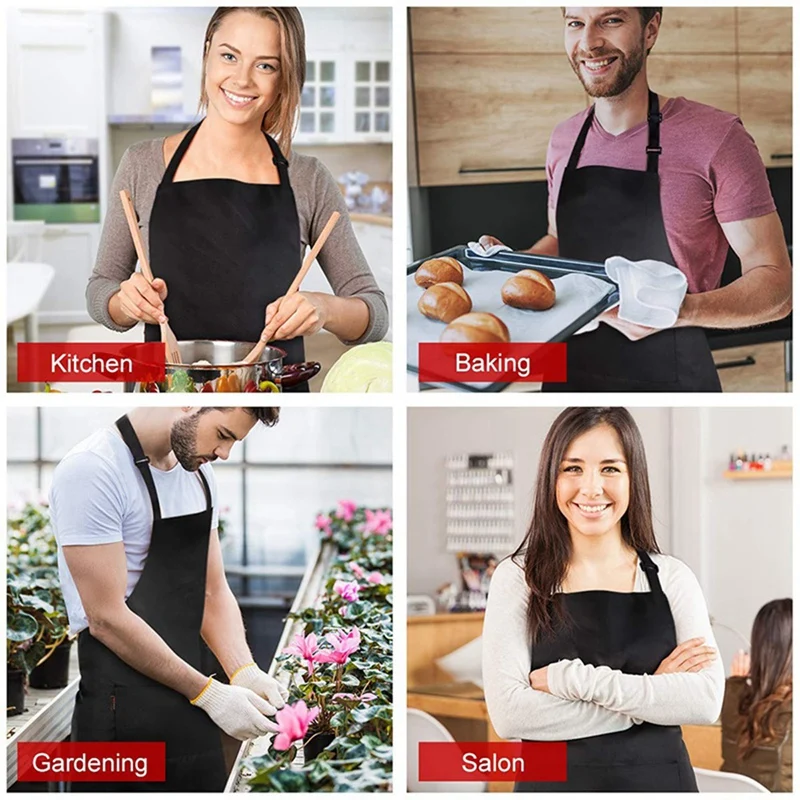 

2-Pack Adjustable Bib Apron Water Resistant Belt 2 Pockets Cooking Kitchen Apron with Mitts Extra Long Oven Gloves