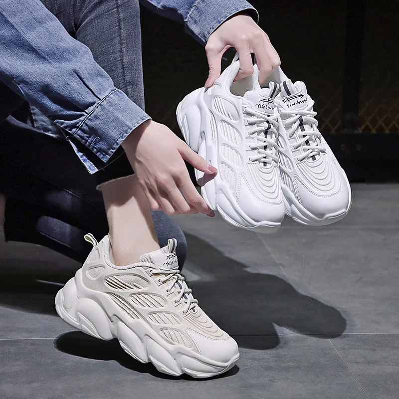 

Womens Trainers Shoes Sneakers Mesh Woman-shoes Running Breathable 2021 Fashion Roses Casual Heels Riband Med Leisure PU Lace-Up