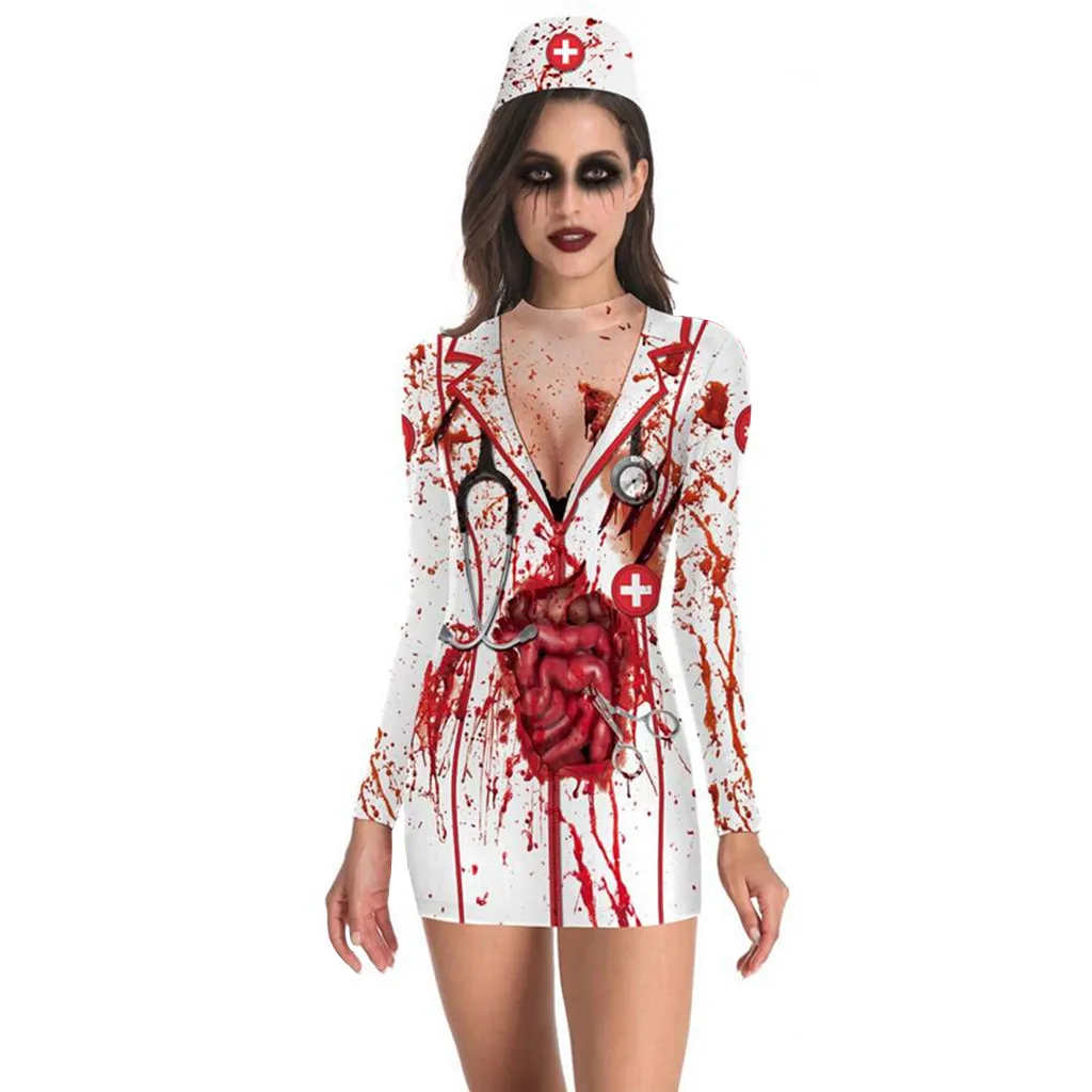 HSU 2019 горячая Распродажа женское панк в виде скелета на Хэллоуин с принтом крови