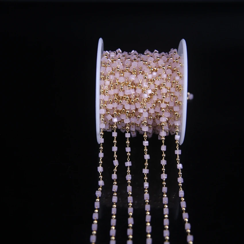 5 метров розовый цвет квадратные стеклянные бусины и медные покрытие Золотая