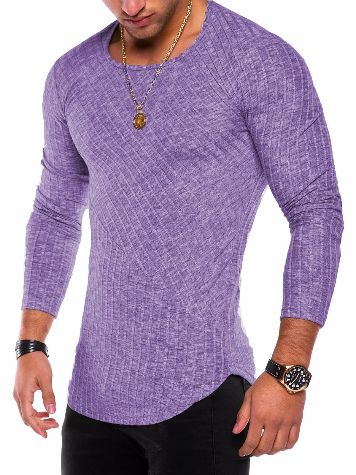 

Men's casual gnawing long-sleeved T-shirt pure color simple and versatile slim round neck khaki top spring new style 2021