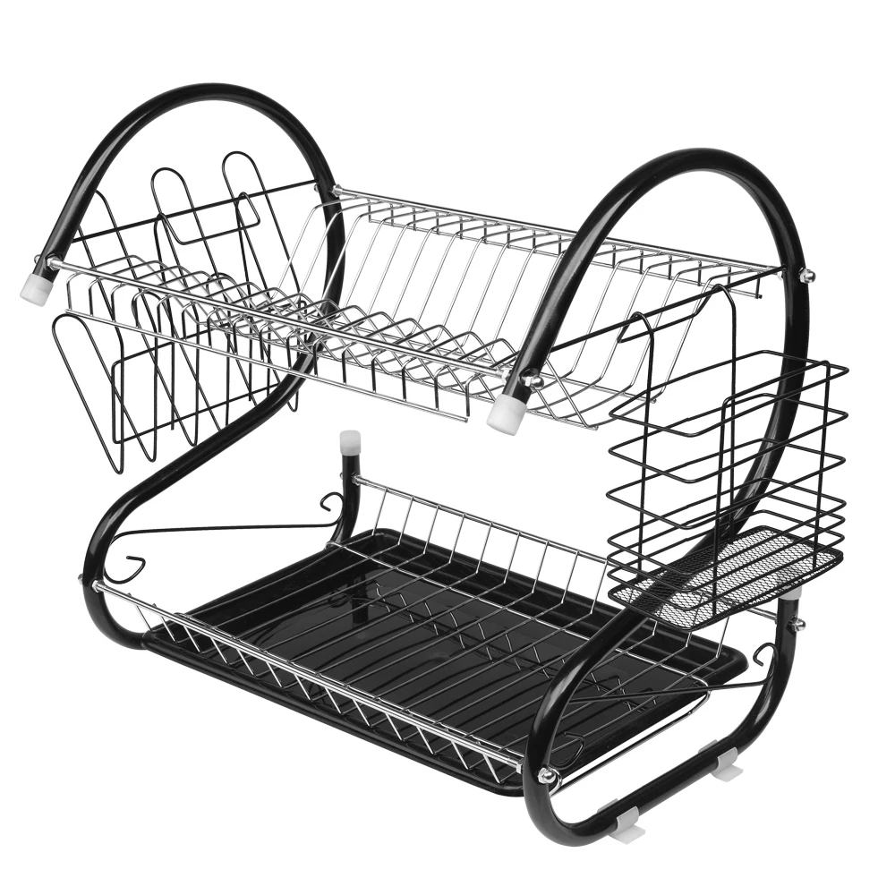 

Multifunctional S-shaped Dual Layers Bowls & Dishes & Chopsticks & Spoons Collection Shelf Dish Drai Black