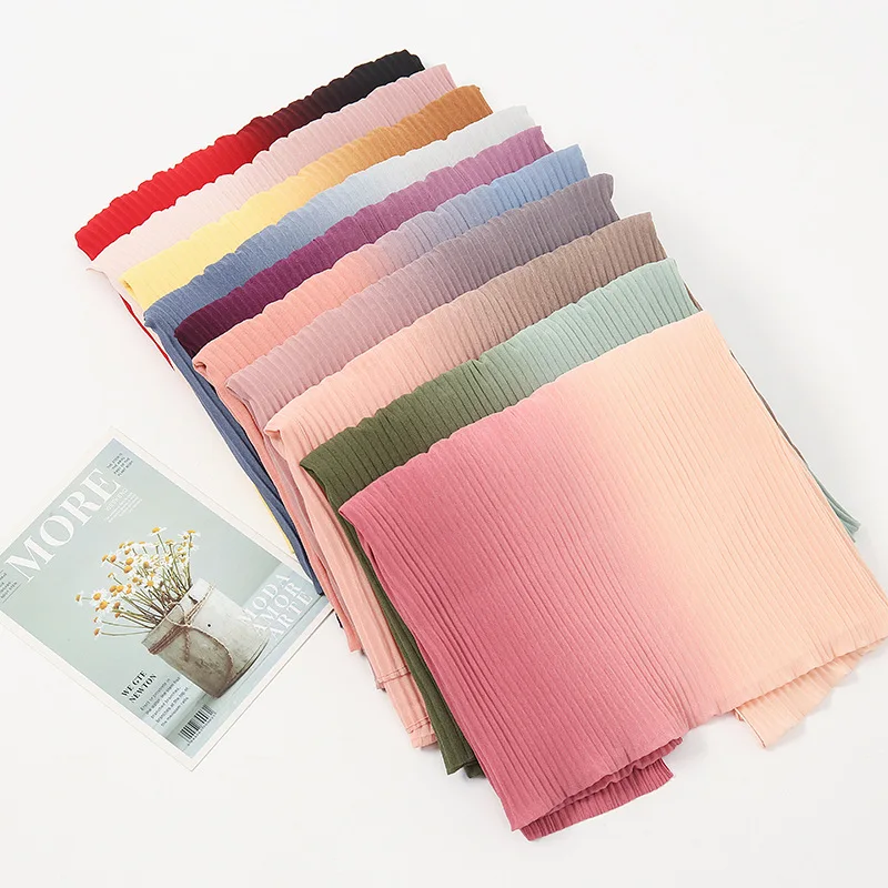

Hijabs Women Scarf Patching Color Wrinkled Long Shawl Female Spot Wholesale Gradient Four Seasons Universal Sunscreen Headscarf