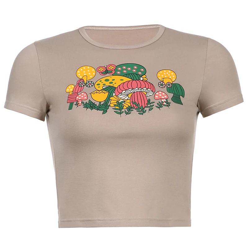 

Cartoon Printed Harajuku Brown T-shirt Women y2k Short Sleeve Casual Cotton Basic Crop Top Tee Summer Outfits Shirts 90 Iamhotty