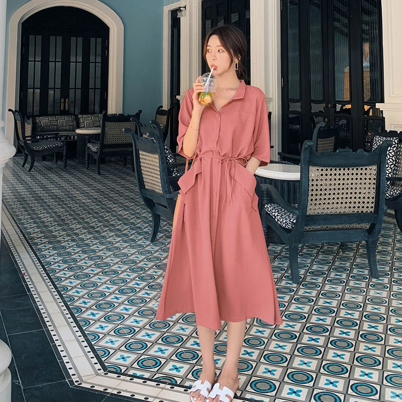 Женское платье рубашка свободного покроя облегающее Элегантное Длинное