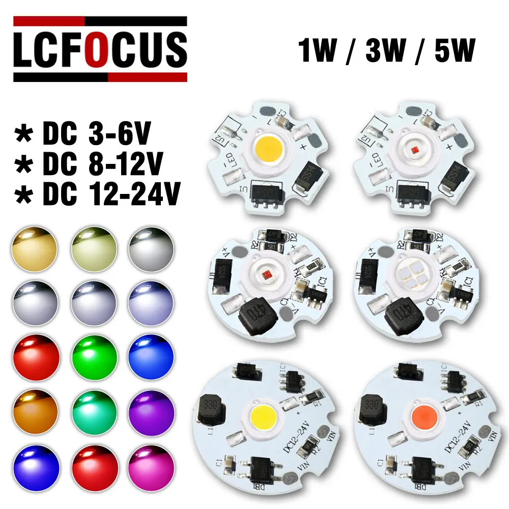 

LED COB Chip 1W 3W 5W Without Driver White Red Green Yellow Purple Full Spectrum Lamp Beads 3-6V 8-12V 12-24V Transformer Module