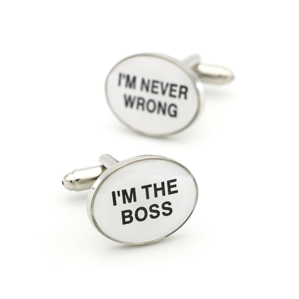 Бесплатная доставка мужские запонки I'M THE BOSS NEVER неправильный дизайн белый цвет
