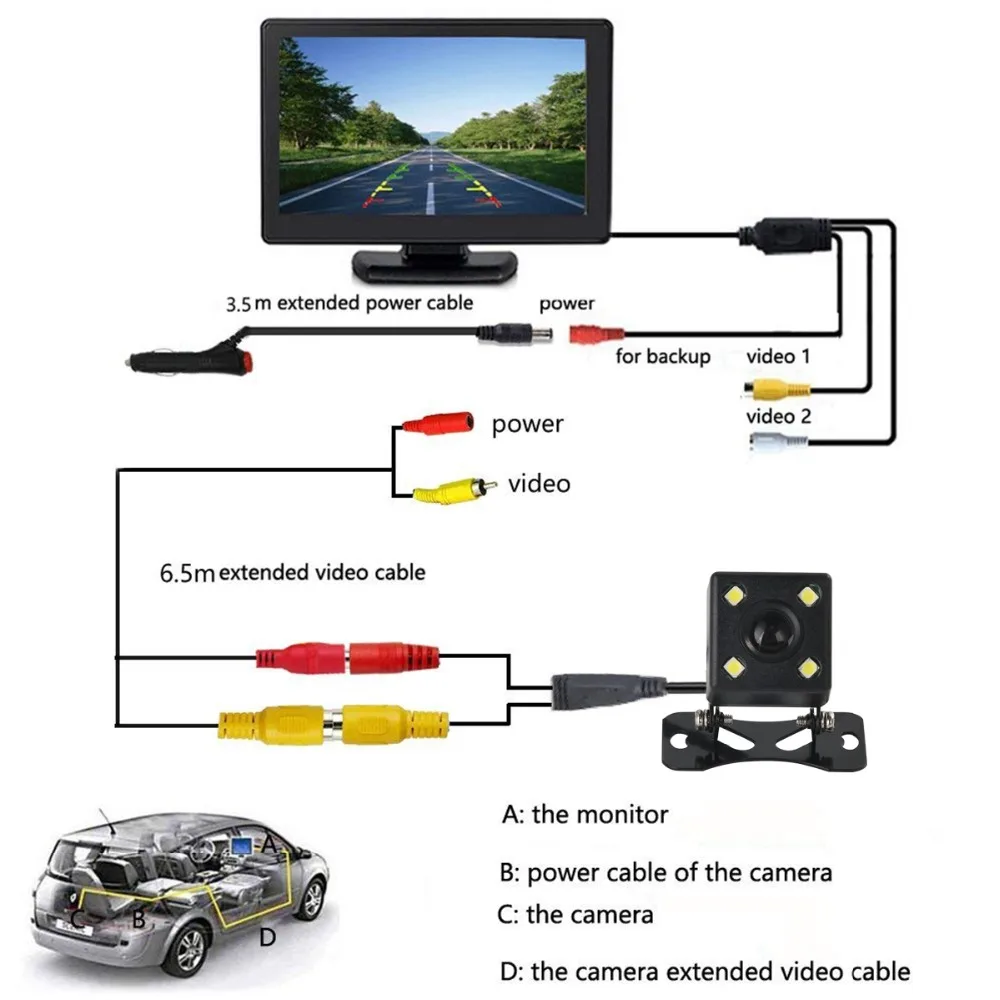 Автомобильный монитор 4 3 дюйма TFT ЖК дисплей Автомобильная камера заднего вида