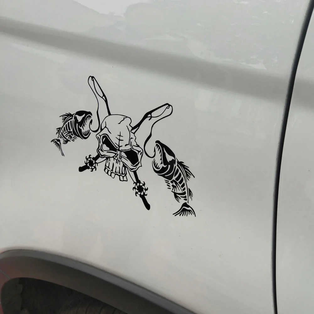 

19.7* 11.1cm Fish Bone Skeleton Fishing Rod Reel Hook Car Sticker Truck Window PVC Waterproof Sunscreen Decals