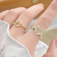 simple fashion love heart shape open design ring for female plated 3 layers 14k real gold cute bijoux bague pendant accessories