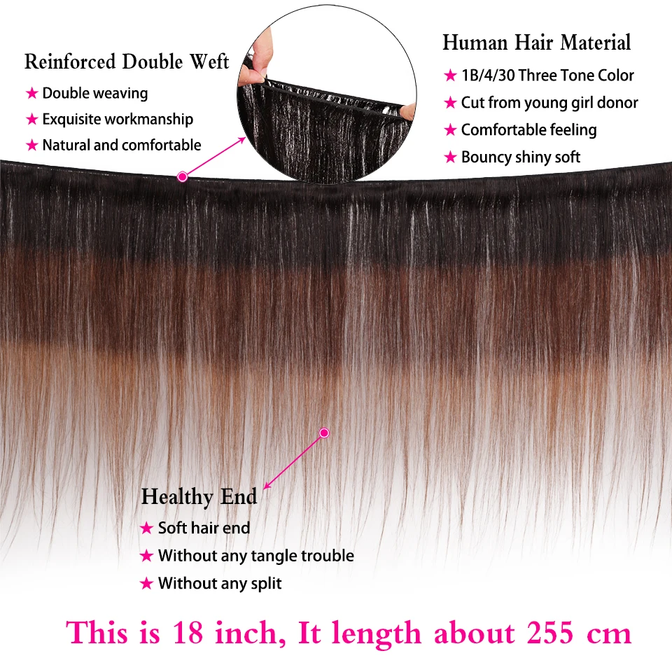 Soul Lady Ombre Пучки С фронтальной застежкой 1b/4/30 три тона цвет Remy прямые бразильские