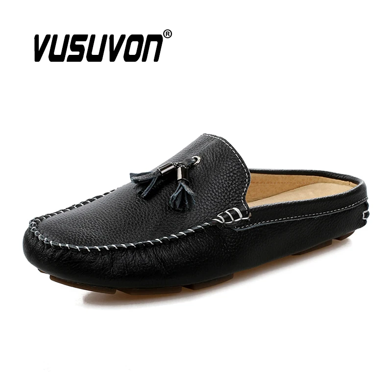 Мужские слиперы из натуральной кожи Летние мокасины с кисточками