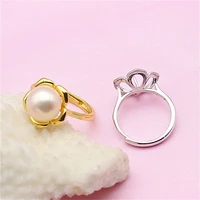 pearl ring hollow holder silver plated diy pearl ring silver accessories fashion open ring can be adjusted