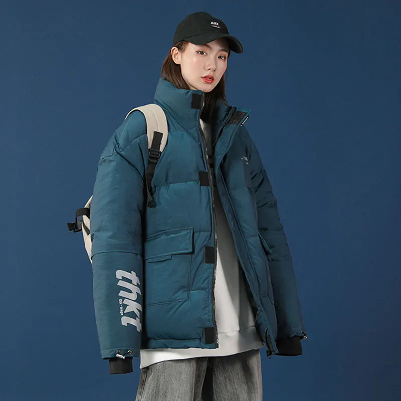 

LEGIBLE Winter Jacket Women Stand Collar Solid Female Coat Loose Oversized Parka Womens