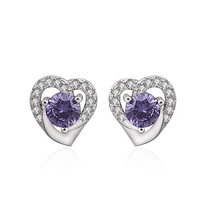 trendy earrings 925 silver jewelry heart shape amethyst zircon gemstone ornaments stud earring for women wedding promise party