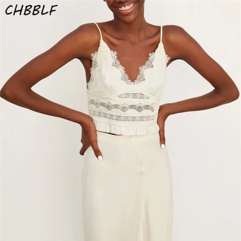 CHBBLF женский сексуальный кружевной лоскутный короткий топ с V образным вырезом