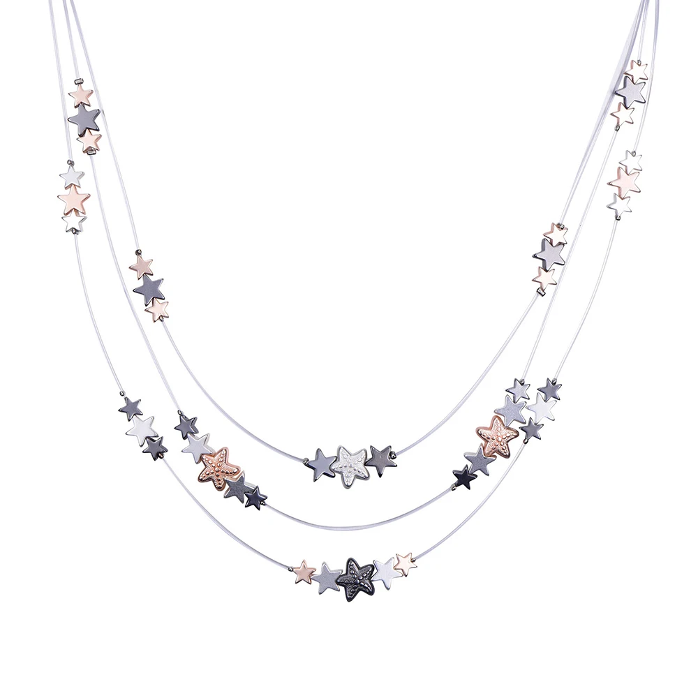 

2021 New Women's Imitation Chain Necklace Small Star Charms Pendant Choker Necklaces Statement 3 Layer Fashion Jewelry